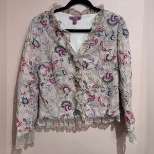 Vintage Moiselle Floral Embroidered Lace and Nylon Delicate Dressy Jacket